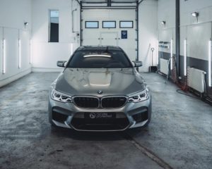 modern garage interior with silver bmw