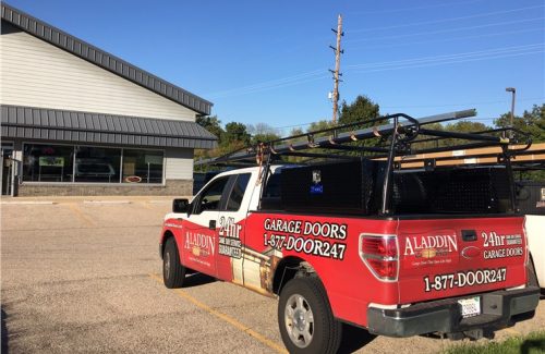 aladdin doors service truck in parking lot