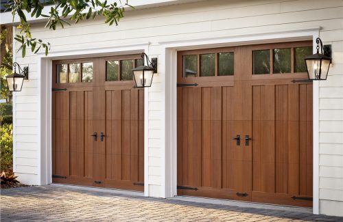 modern wooden garage door and accessories