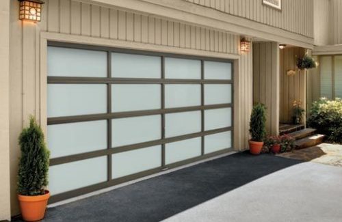 brown and white garage door