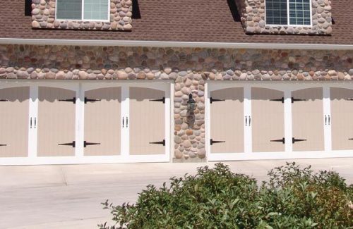 quad garage door, beige, white and black