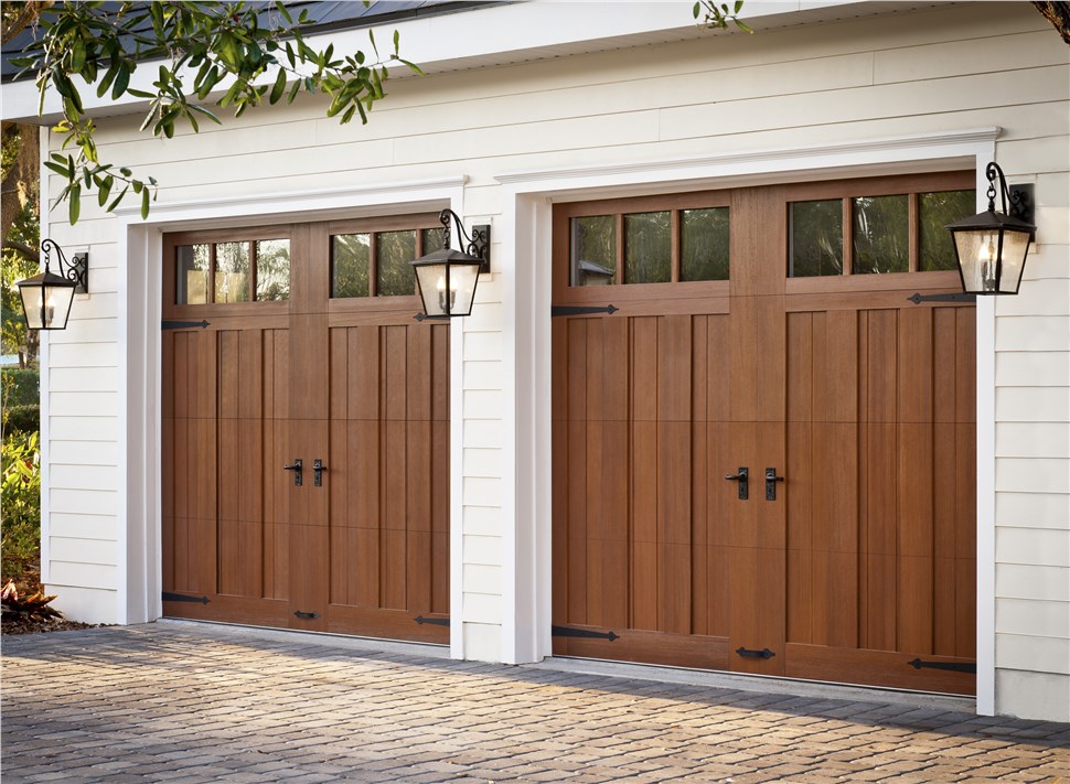 brown dual handle garage doors